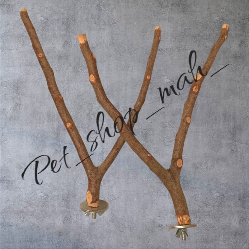 نشیمن طبیعی دو شاخه چوبی مخصوص قفس پرندگان با پایه فلزی نصب آسان