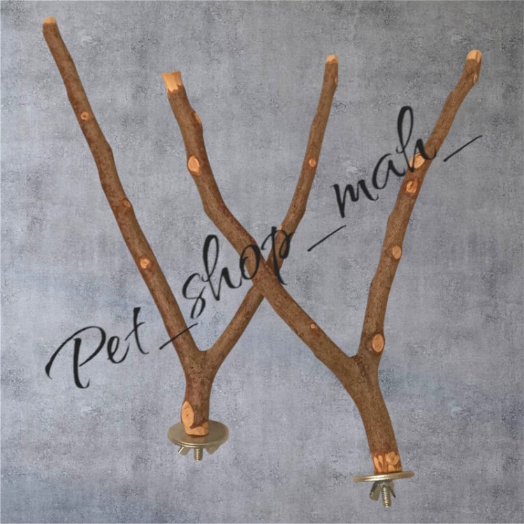 نشیمن طبیعی دو شاخه چوبی مخصوص قفس پرندگان با پایه فلزی نصب آسان