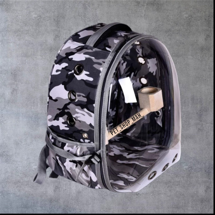 کوله پشتی حمل حیوانات خانگی حباب دار رنگ چریکی مناسب گربه و حیوانات کوچک با تهویه مناسب