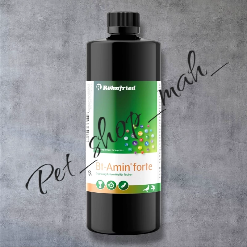 بطری مکمل Bt-Amin Forte مخصوص کبوتر، حاوی ویتامین‌های گروه B و آمینواسید برای تقویت و بازسازی بدن