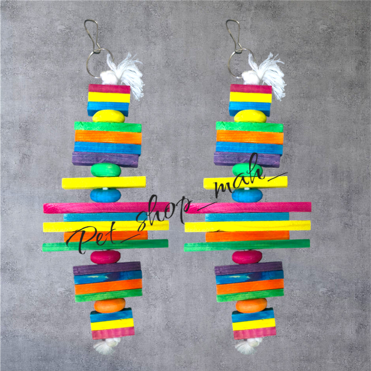 اسباببازی چوبی رنگی مخصوص طوطی و پرندگان – مناسب برای جویدن، بازی و سرگرمی