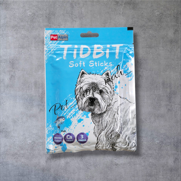 نمای بستهبندی تشویقی نرم سگ Pet Alpin Tidbit Fish