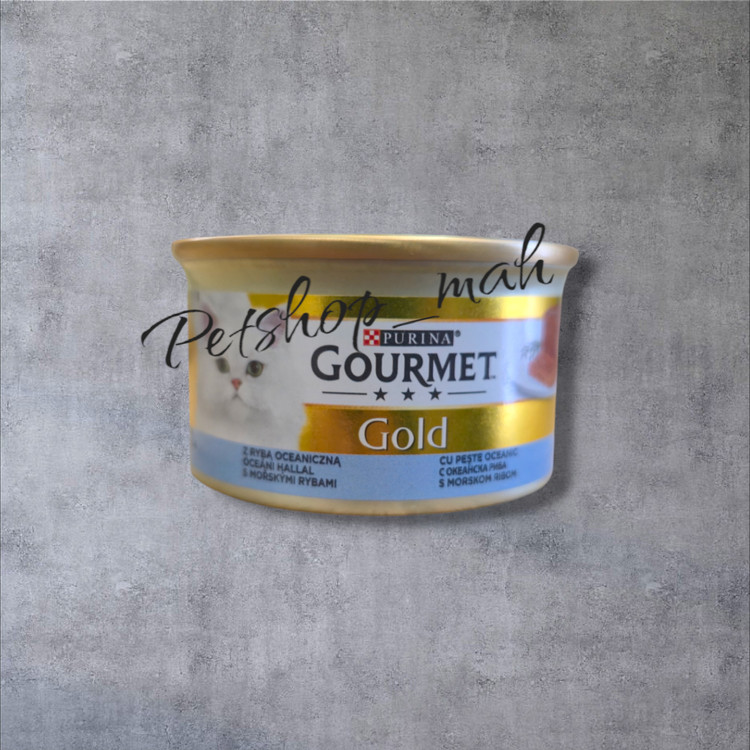 نمای قوطی کنسرو ۸۵ گرمی پورینا Gourmet Gold طعم ماهی اقیانوسی در پتشاپ ماه